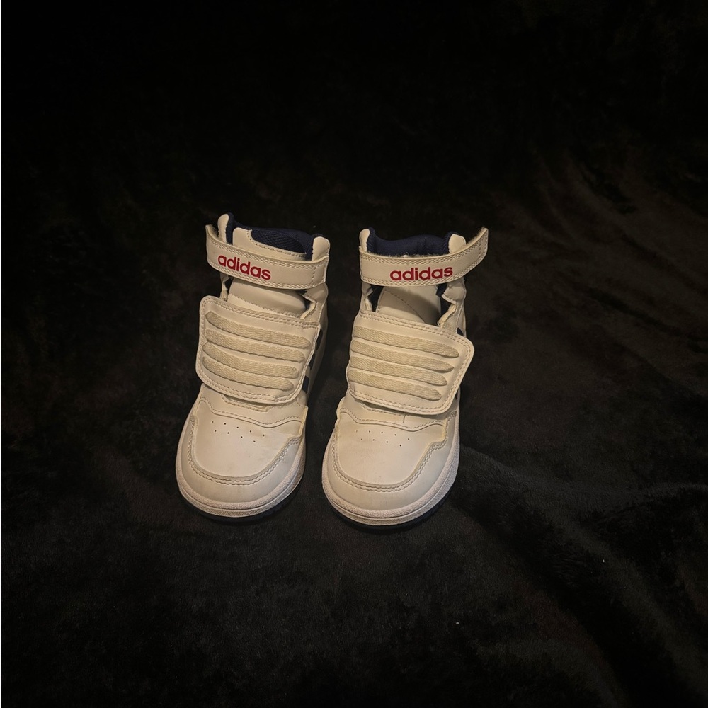 Adidas Kids White and Red High-Top Sneakers